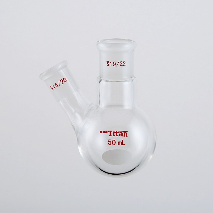 厚壁斜两口瓶 中间磨口:19/22,侧磨口:14/20,50ml 特优级