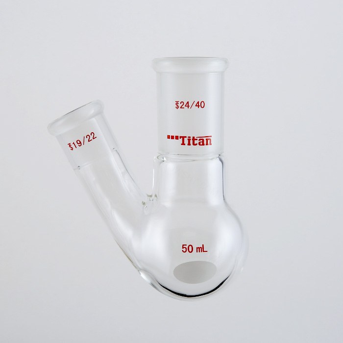 厚壁斜两口瓶 中间磨口：24/40，侧磨口：19/22，50ml 特优级