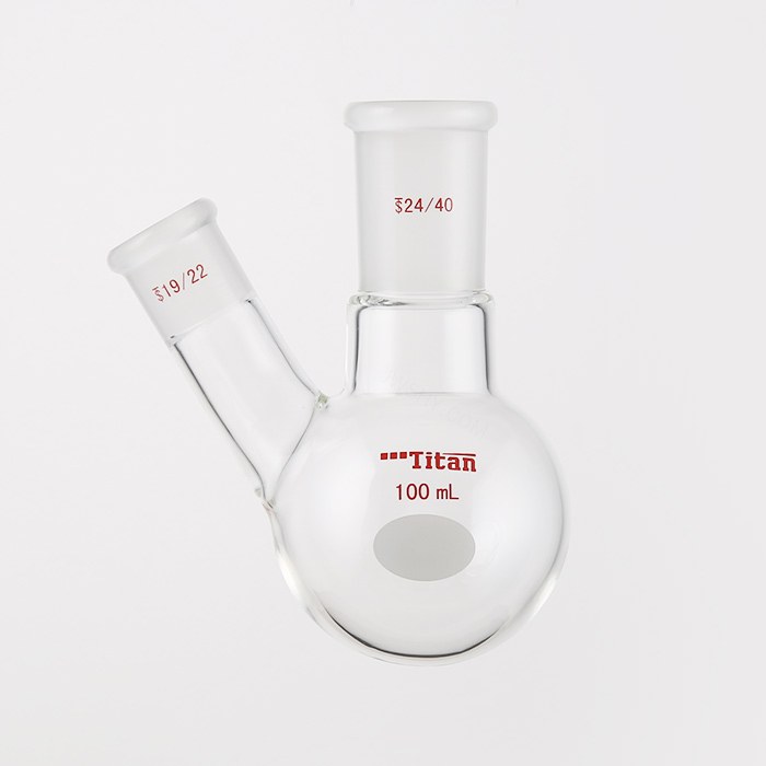 厚壁斜两口瓶 中间磨口:24/40,侧磨口:19/22,100ml 特优级
