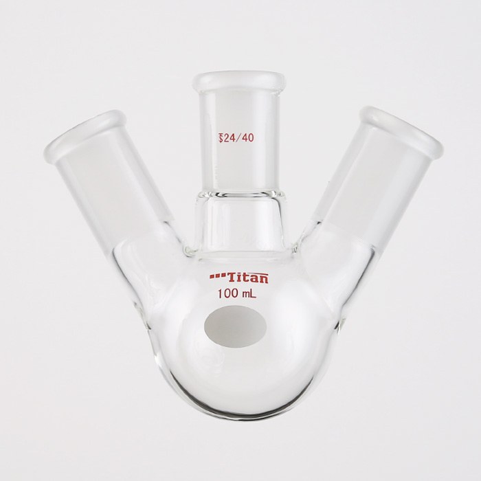 斜三口球瓶 厚壁高强度，中间磨口：24/40，侧磨口：24/40，100ml 特优级 爆款