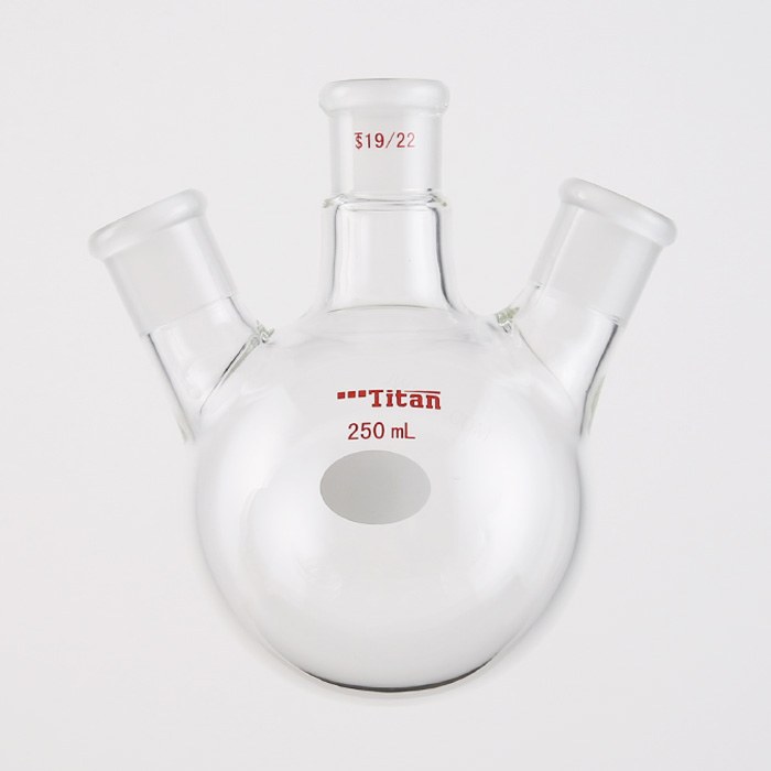 斜三口球瓶 厚壁高强度,中间磨口:19/22,侧磨口:19/22,250ml 特优级 爆款