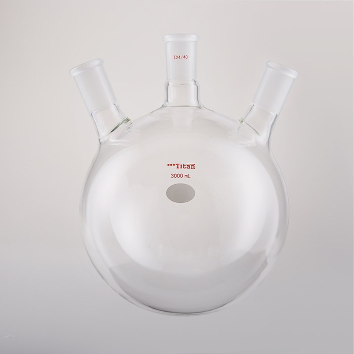斜三口球瓶 厚壁高强度，中间磨口：24/40，侧磨口：24/40，3000ml 特优级 - ACESUN艾斯琳