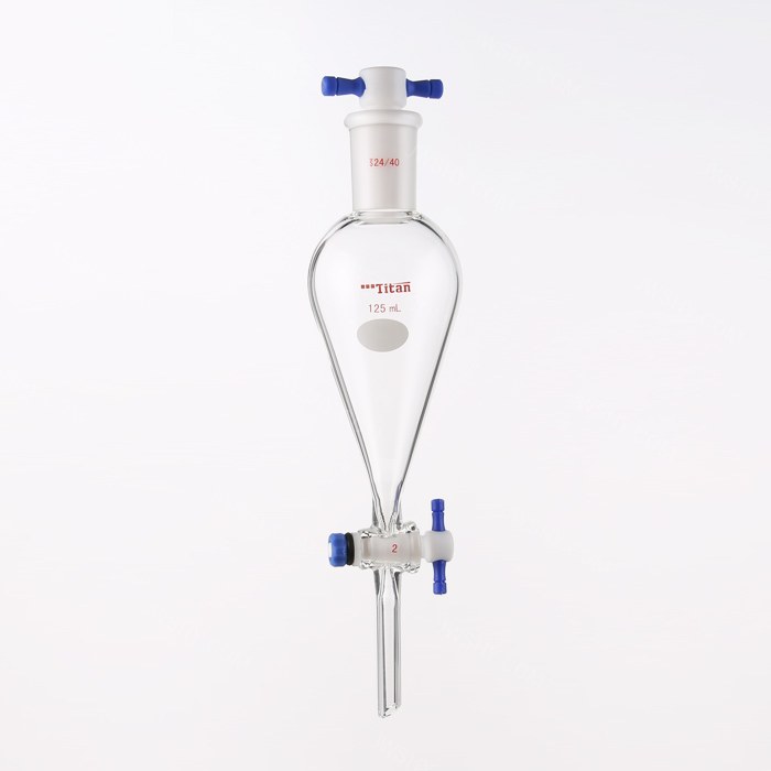具四氟塞分液漏斗  上磨口：24/40，四氟节门：2 mm，125ml 特优级 爆款