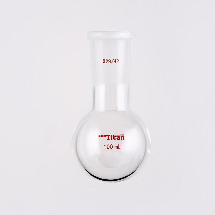 单颈圆底球瓶 厚壁高强度,磨口:29/42,100ml 特优级