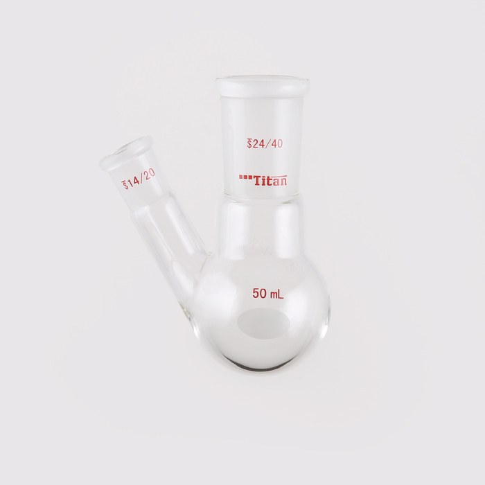 厚壁斜两口瓶 中间磨口:24/40,侧磨口:14/20,50ml 特优级