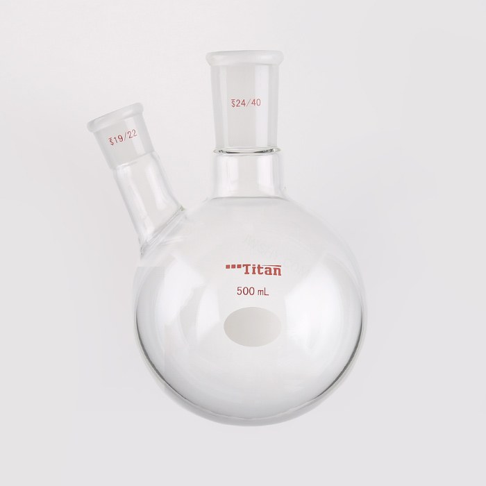 厚壁斜两口瓶 中间磨口：24/40，侧磨口：19/22，500ml 特优级