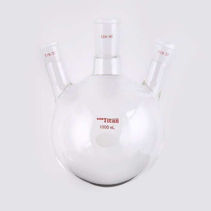 斜三口球瓶 厚壁高强度,中间磨口:24/40,侧磨口:19/22,1000ml 特优级