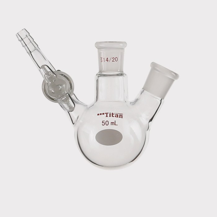 两口反应瓶 具2mm玻璃节门,磨口:14/20,小咀外径:8mm,50ml 特优级 - ACESUN艾斯琳
