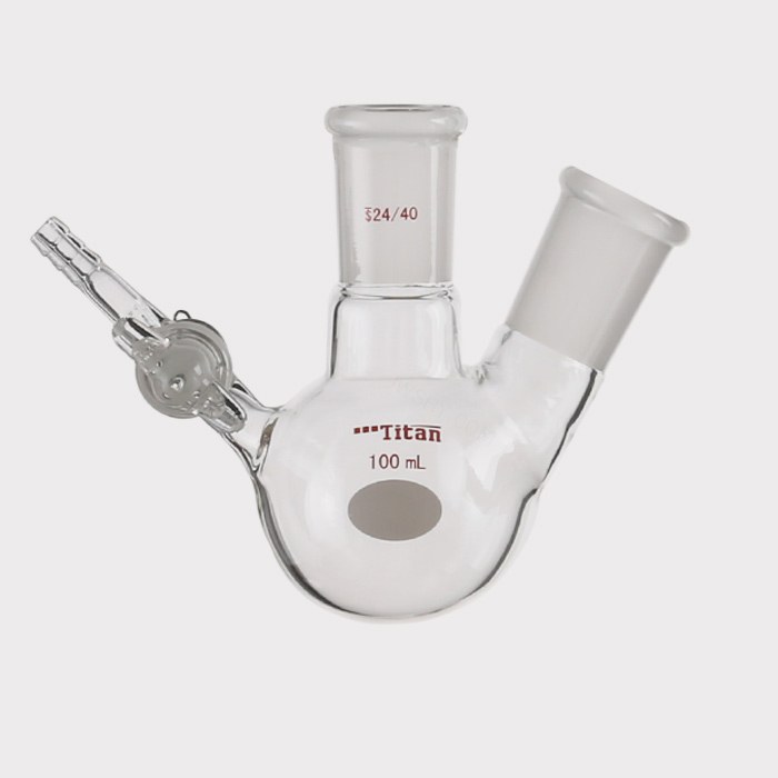 两口反应瓶 具2mm玻璃节门,磨口:24/40,小咀外径:8mm,100ml 特优级 - ACESUN艾斯琳