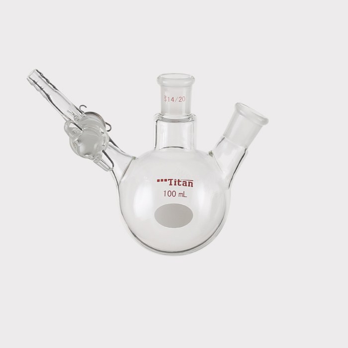 两口反应瓶 具2mm玻璃节门,磨口:14/20,小咀外径:8mm,100ml 特优级 - ACESUN艾斯琳
