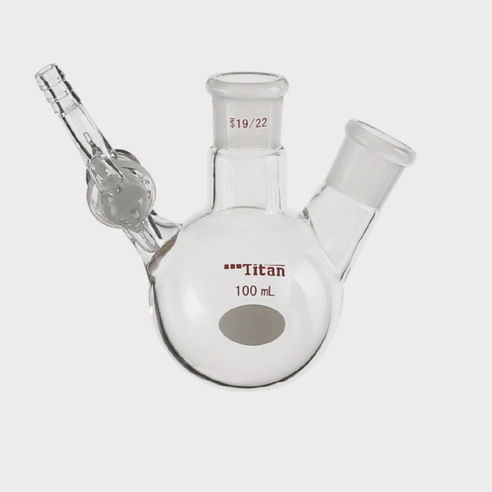 两口反应瓶 具2mm玻璃节门,磨口:19/22,小咀外径:8mm,100ml 特优级 - ACESUN艾斯琳