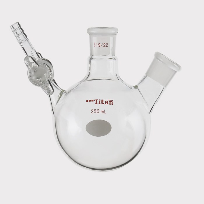 两口反应瓶 具2mm玻璃节门,磨口:19/22,小咀外径:8mm,250ml 特优级 - ACESUN艾斯琳