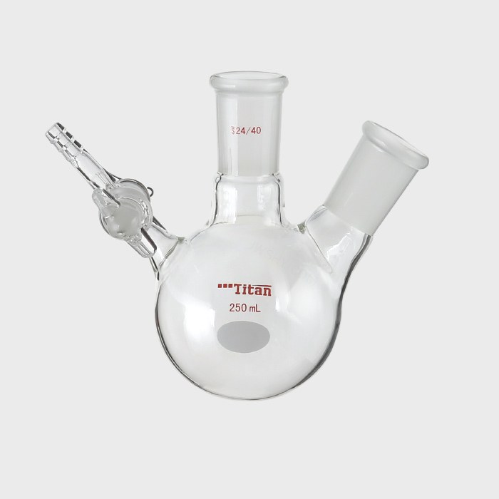 两口反应瓶 具2mm玻璃节门,磨口:24/40,小咀外径:8mm,250ml 特优级 - ACESUN艾斯琳