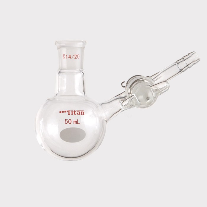 具侧管玻璃节门反应瓶 磨口：14/20，50ml 特优级