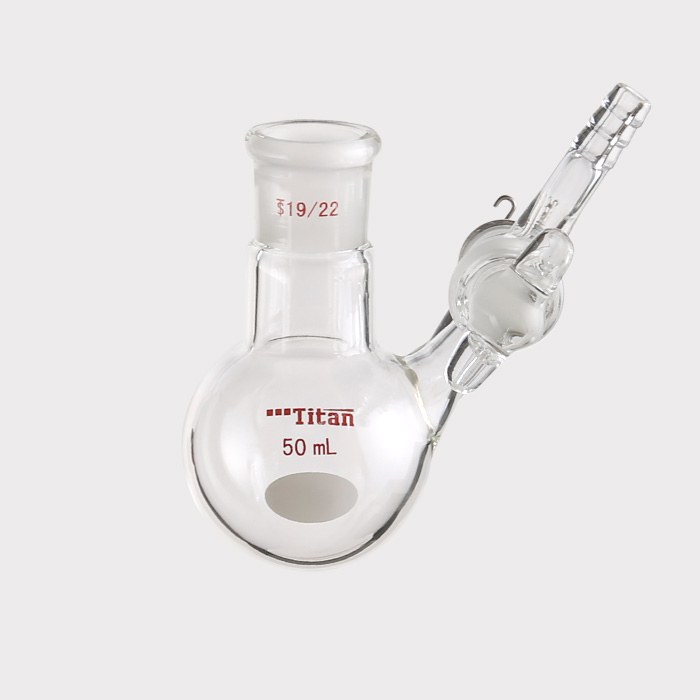 具侧管玻璃节门反应瓶 磨口：19/22，50ml 特优级