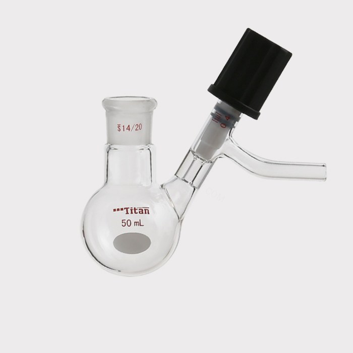 具侧管高真空阀反应瓶 磨口:14/20,高真空阀:0-4mm,50ml 特优级 - ACESUN艾斯琳