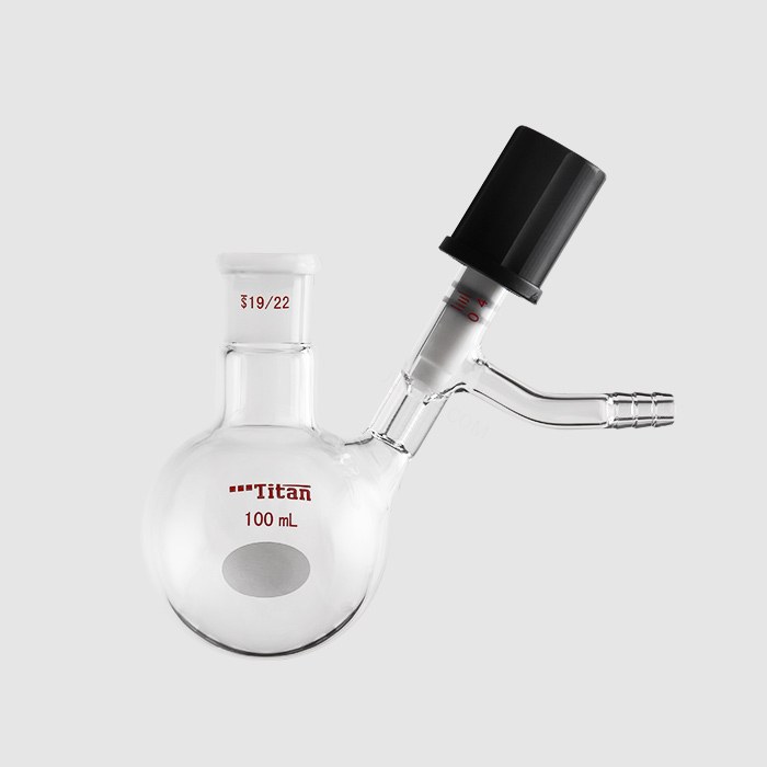 具侧管高真空阀反应瓶 磨口:19/22,高真空阀:0-4mm,100ml 特优级 - ACESUN艾斯琳