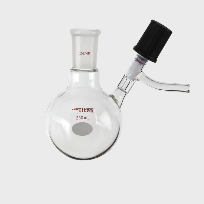 具侧管高真空阀反应瓶 磨口:24/40,高真空阀:0-4mm,250ml 特优级 - ACESUN艾斯琳