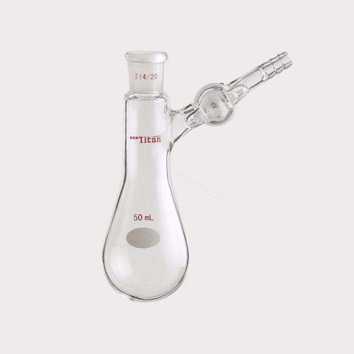 反应茄瓶 具2mm玻璃节门，磨口：14/20，50ml 特优级