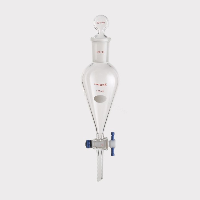 具玻璃塞分液漏斗 上磨口：24/40，四氟节门：2 mm，125ml 特优级
