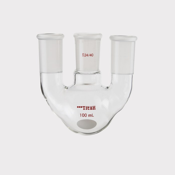 直三口球瓶 厚壁高强度，中间磨口：24/40，侧磨口：24/40，100ml 特优级