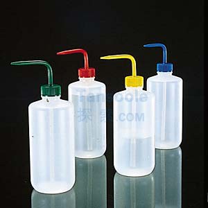 LPE 颜色标记的洗瓶，LDPE瓶体，PP螺旋盖/杆和吸管，500ml，红色