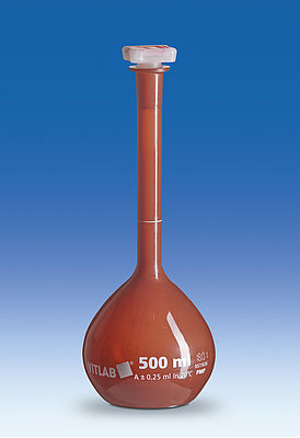 VITLAB UV防护容量瓶 不透光 PMP材质 A级 带NS瓶塞 14/23 PP瓶塞 100ml - Vitlab