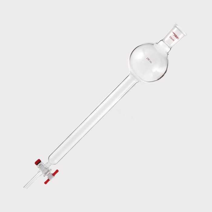 具存储球闪式层析柱 250ml，外径：26mm，有效长度：254mm，四氟节门孔径：2mm，24/40 特优级