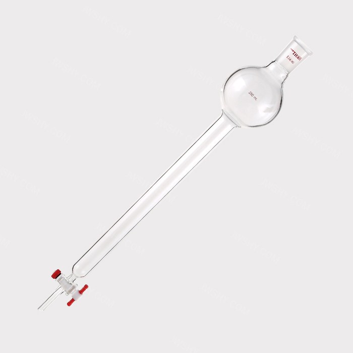 具存储球闪式层析柱 250ml，外径：26mm，有效长度：305mm，四氟节门孔径：2mm，24/40 特优级