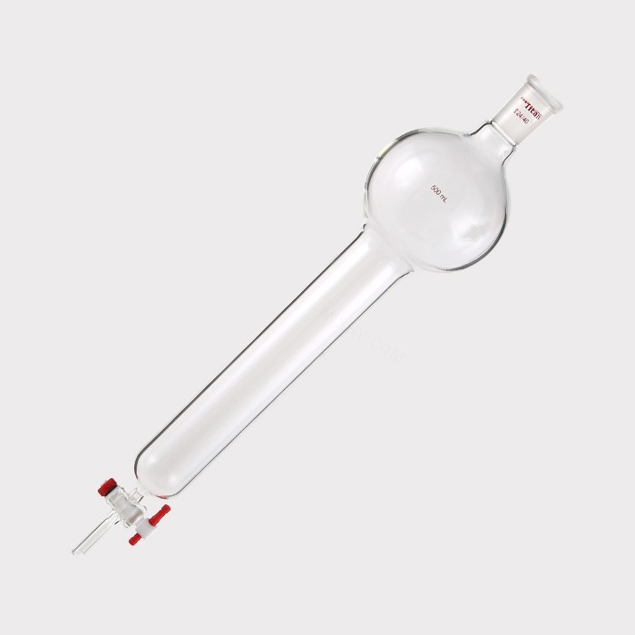 具存储球闪式层析柱 500ml，外径：46mm，有效长度：254mm，四氟节门孔径：2mm，24/40 特优级