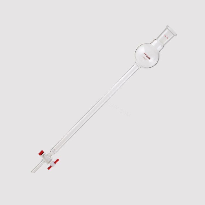 具砂板存储球闪式层析柱 100ml，G2砂板，外径：17mm，有效长度：305mm，四氟节门孔径：2mm，24/40 特…
