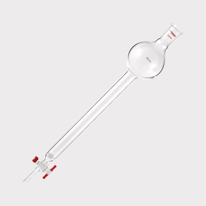 具砂板存储球闪式层析柱 250ml，G2砂板，外径：26mm，有效长度：254mm，四氟节门孔径：2mm，24/40 特…