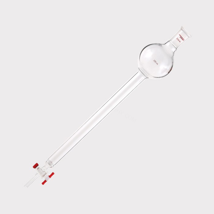 具砂板存储球闪式层析柱 250ml，G2砂板，外径：26mm，有效长度：305mm，四氟节门孔径：2mm，24/40 特…