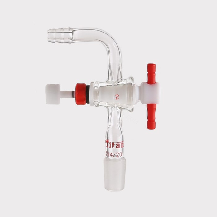 90&deg;接头 具2mm精细可调四氟节门，外磨口：14/20 特优级