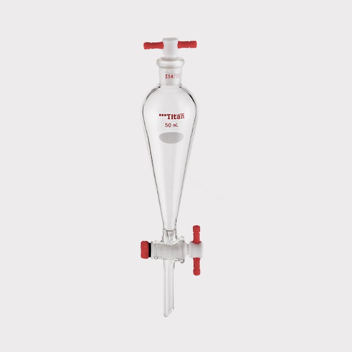 具四氟塞分液漏斗 上磨口：14/20，四氟节门：2 mm，50ml 特优级