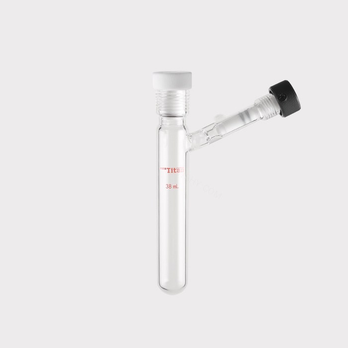 厚壁反应瓶，38ml，侧支管带内螺纹高真空，15#螺口，瓶身外径&times;螺纹口以下长度：26&times;135m…