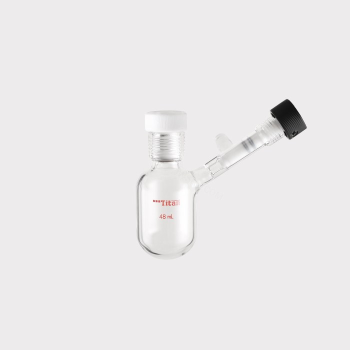 厚壁反应瓶，48ml，侧支管带内螺纹高真空，15#螺口，瓶身外径&times;螺纹口以下长度：46&times;70mm…