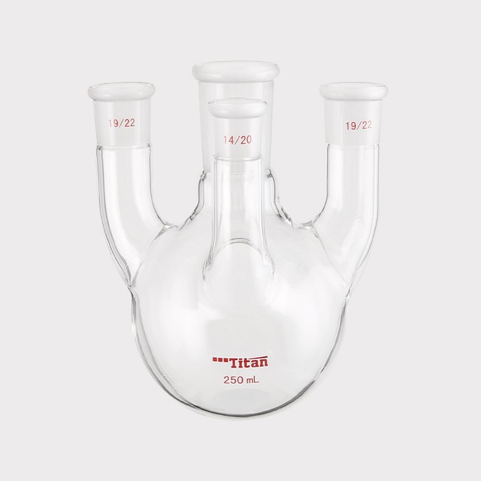 直四口烧瓶 中间磨口：24/40，侧磨口：19/22，前磨口：14/20，250ml 特优级