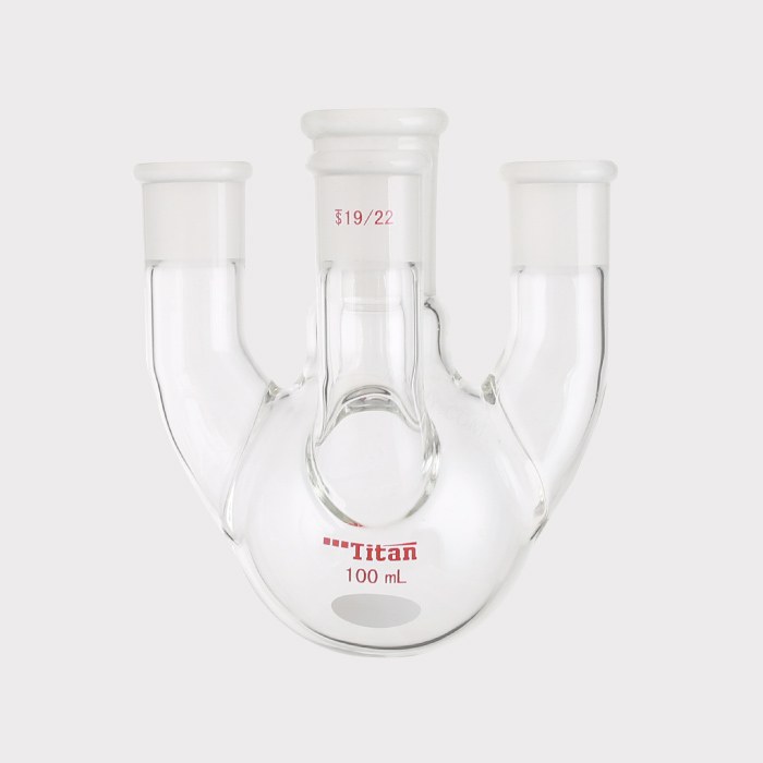 直四口烧瓶 中间磨口：24/40，侧磨口：19/22，前磨口：19/22，100ml 特优级