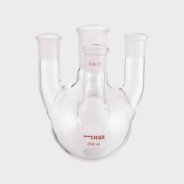 直四口烧瓶 中间磨口：24/40，侧磨口：19/22，前磨口：19/22，250ml 特优级