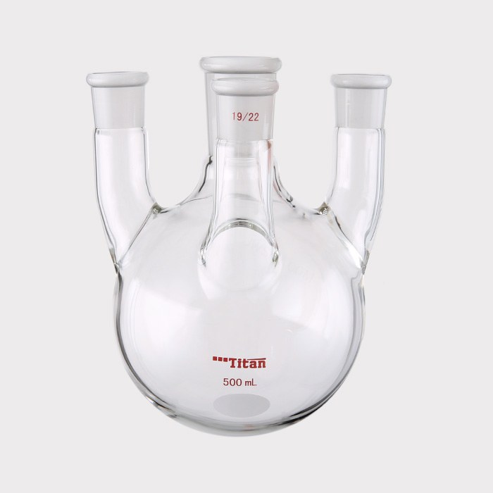 直四口烧瓶 中间磨口：24/40，侧磨口：19/22，前磨口：19/22，500ml 特优级