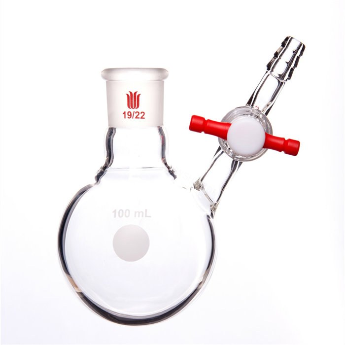 19/22口圆球形反应瓶,四氟节门,100ml - 欣维尔