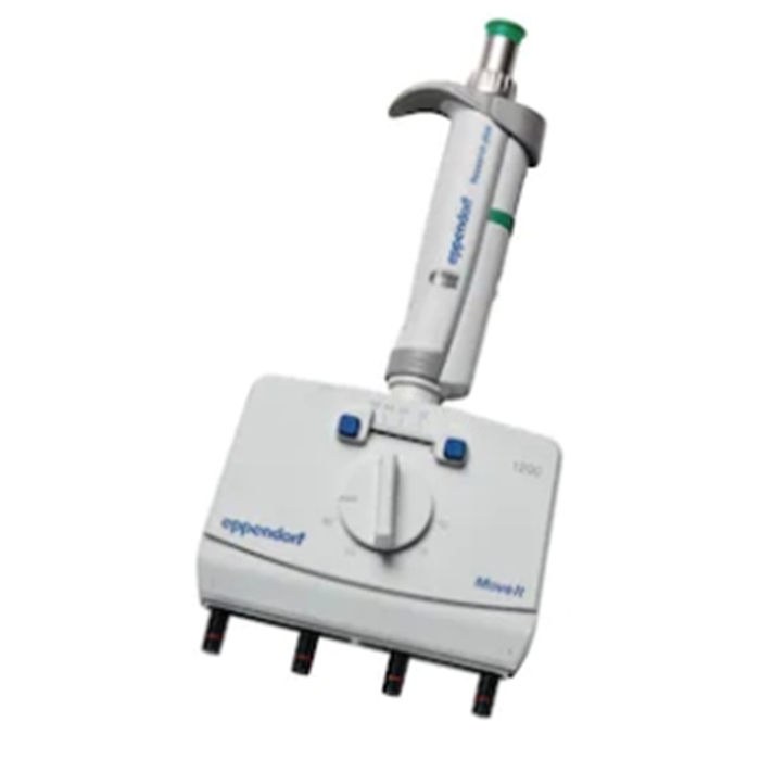 Eppendorf Research plus MoveIt可调间距手动移液器,4通道,120-1200ul,深绿色