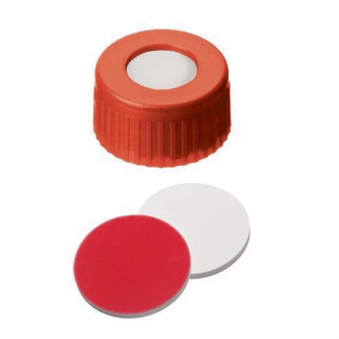 样品瓶盖 AVCS红色螺口 9mm 红色PTFE/白色硅胶/红色PTFE隔垫 - Thermo Fisher