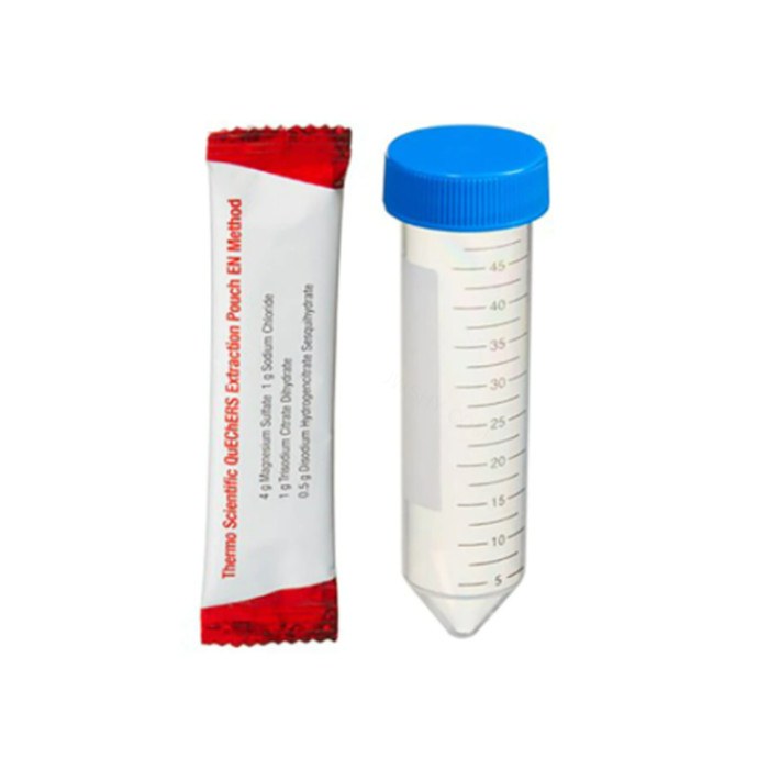 QuEChERS 提取包 4g MgSO4, 1g NaCl, 0.5g 柠檬酸氢二钠, 1g 柠檬酸钠, 50mL