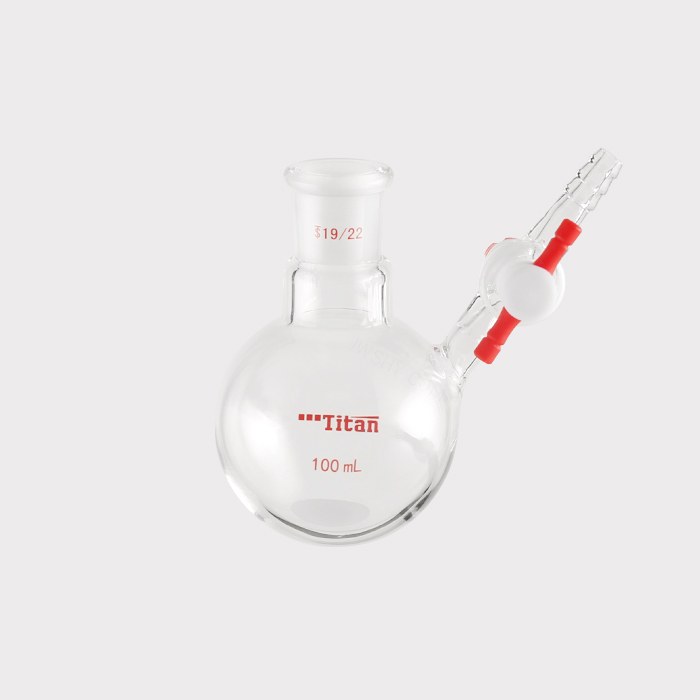 具侧管四氟节门反应瓶 磨口：19/22，100ml 特优级
