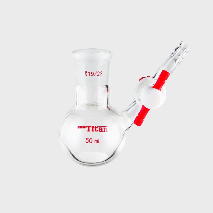 具侧管四氟节门反应瓶 磨口：19/22 50ml 特优级