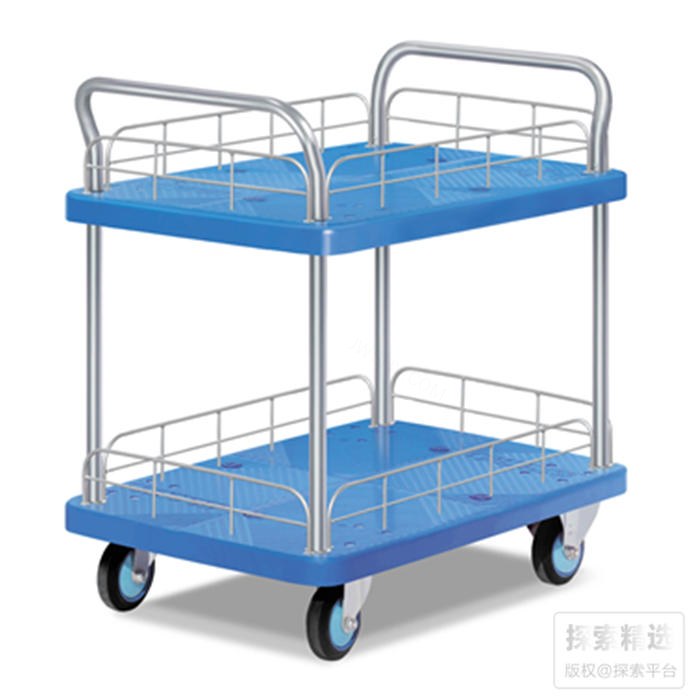 双层静音单手推车 带护栏 825&times;500mm 承重250kg