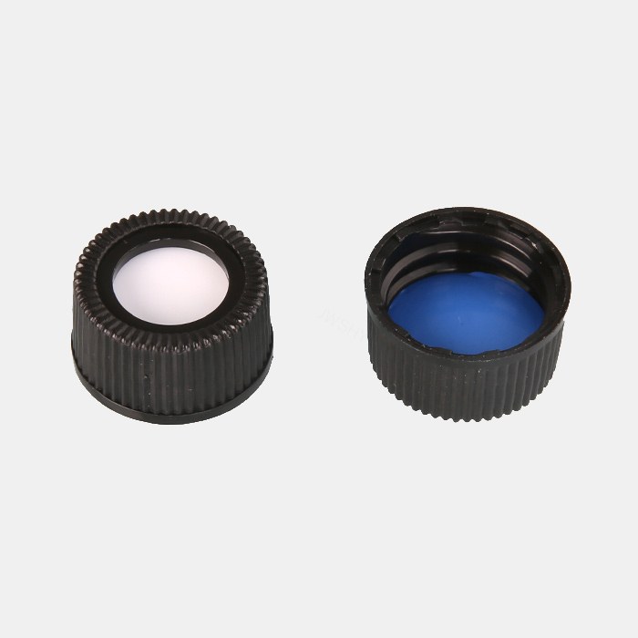 18-400预组装黑色开孔螺纹盖 带蓝色PTFE/白色硅胶
