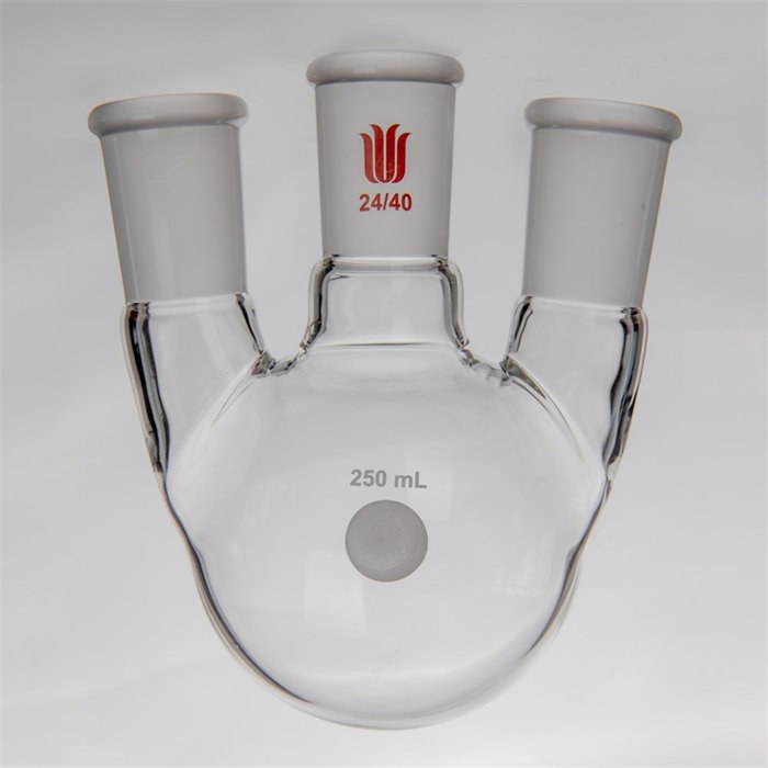小角度三口球瓶,厚壁高强度,中间磨口24/40,侧磨口:24/40,250ml - 欣维尔